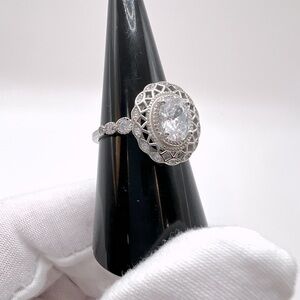 .925 Sterling Silver Vintage Inspired Clear Cz Ring